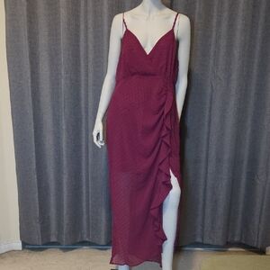 NWT Lulu's Fuscia Pink Asymmetrical Show-Knee Ruffle Dress w Adjusting Straps